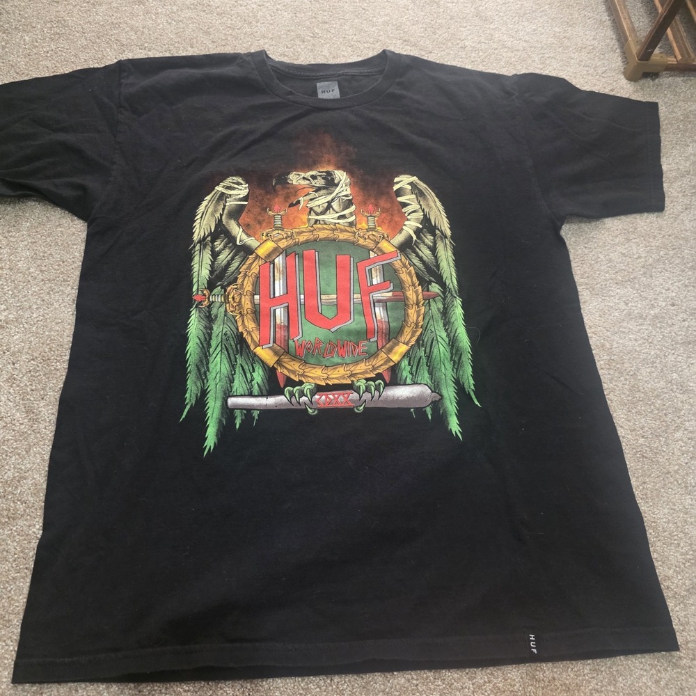 HUF Men Worldwide Legalization Tour 2016 T-Shirt Black Vulture Slayer Concert L